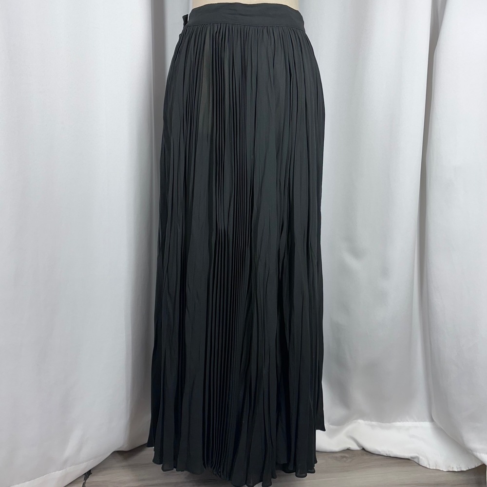 Vintage Perry Ellis Portfolio Sheer Black Pleated Maxi Skirt Size 10 READ